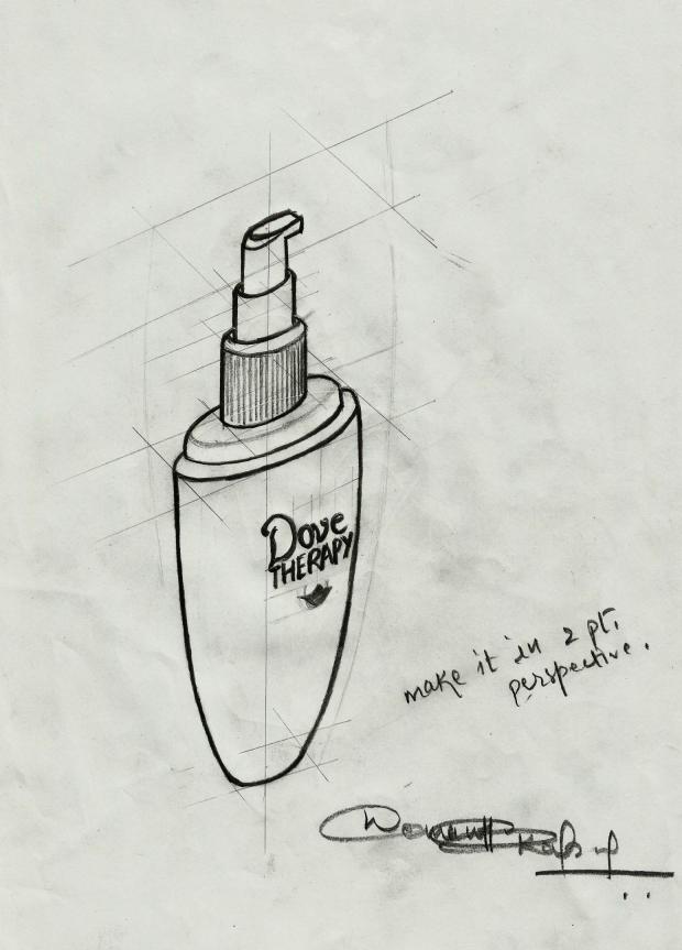A (3D) VIEW OF A SHAMPOO BOTTLE....in 2-point Perspective.